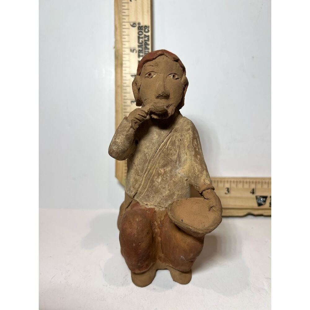Vintage Terracotta Seated Figure Sculpture Handmade Folk Art Collectible Decor